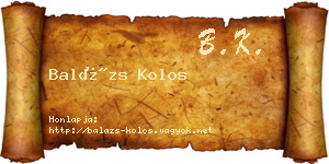 Balázs Kolos névjegykártya